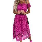 Solid Color Loose-Fit Openwork Lace Dress